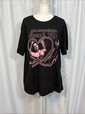 Selena Gomez Black Tee with Pink Heart Graphic